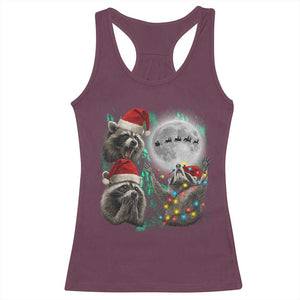3 Raccoons Howling At Moon Christmas Racerback Tank Top Funny Weird Cursed Meme TS10 Maroon Print Your Wear
