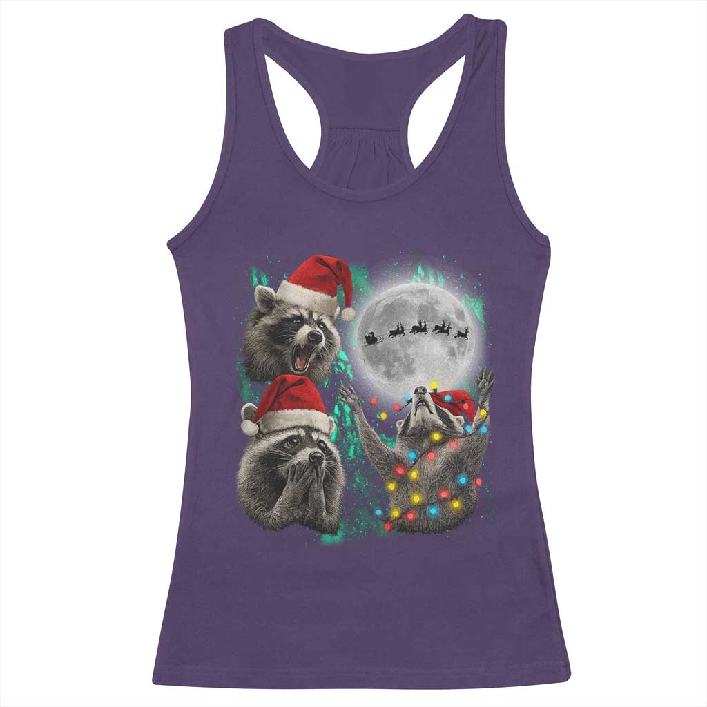 3 Raccoons Howling At Moon Christmas Racerback Tank Top Funny Weird Cursed Meme TS10 Purple Print Your Wear