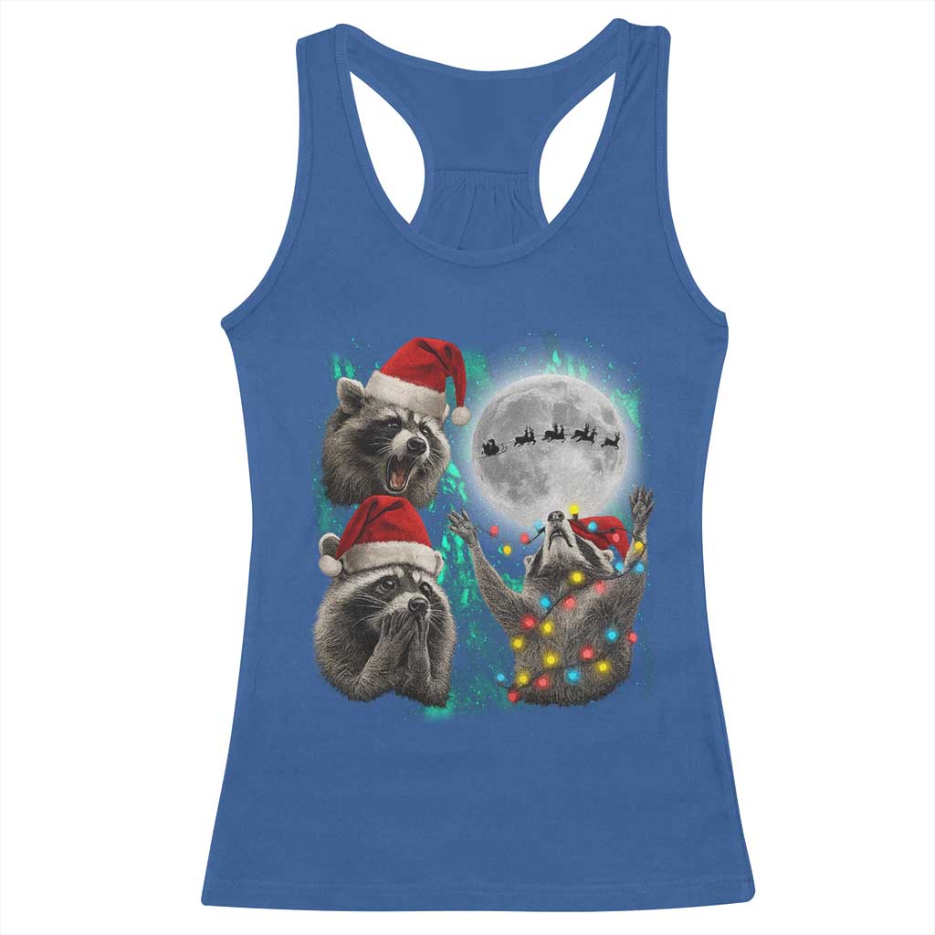 3 Raccoons Howling At Moon Christmas Racerback Tank Top Funny Weird Cursed Meme TS10 Royal Blue Print Your Wear