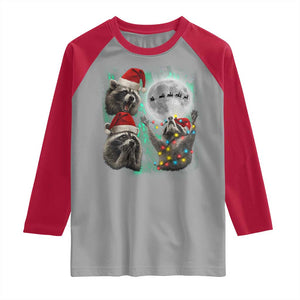 3 Raccoons Howling At Moon Christmas Raglan Shirt Funny Weird Cursed Meme TS10 Sport Gray Red Print Your Wear