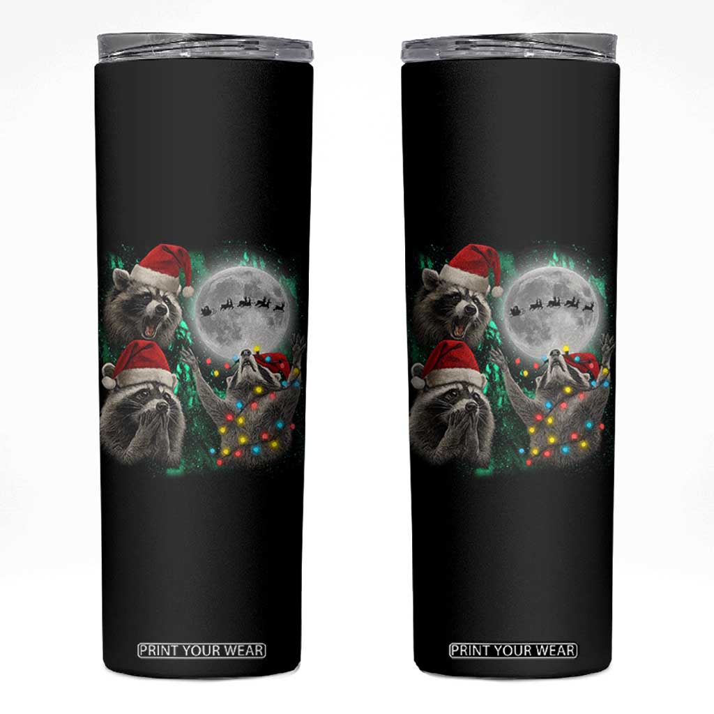 3 Raccoons Howling At Moon Christmas Skinny Tumbler Funny Weird Cursed Meme TS10 Black Print Your Wear