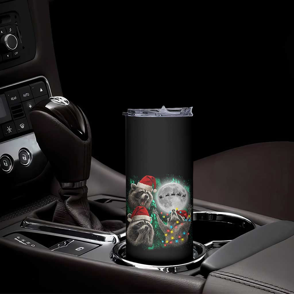 3 Raccoons Howling At Moon Christmas Skinny Tumbler Funny Weird Cursed Meme TS10 Print Your Wear
