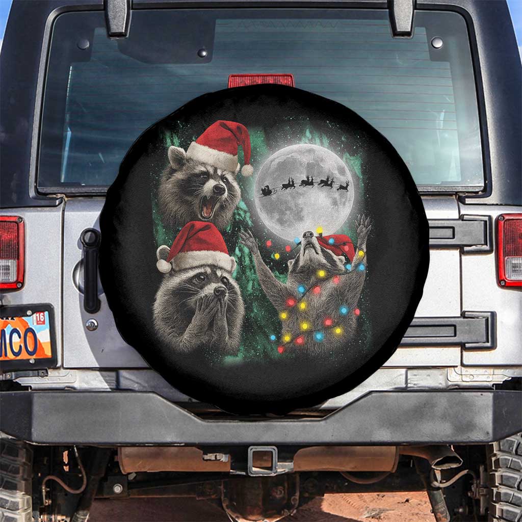 3 Raccoons Howling At Moon Christmas Spare Tire Cover Funny Weird Cursed Meme TS10 No hole Black Print Your Wear