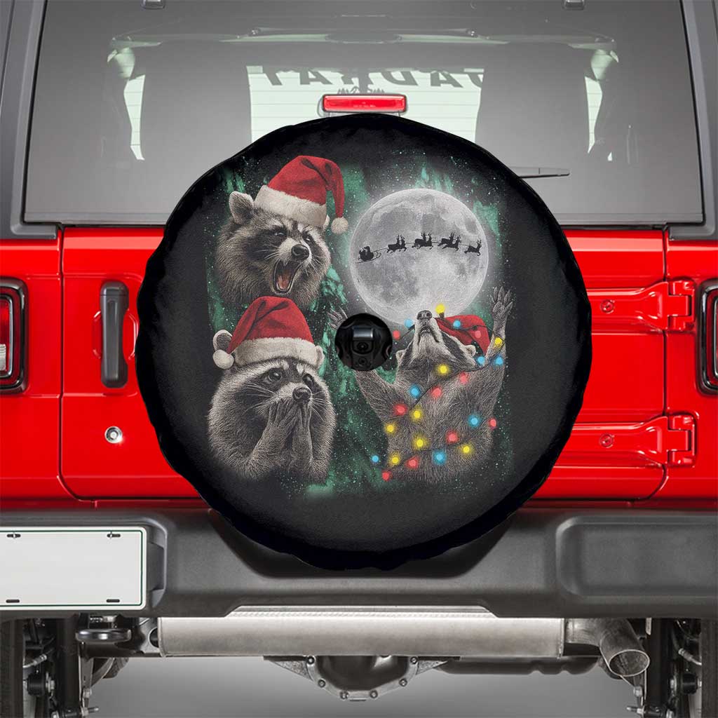 3 Raccoons Howling At Moon Christmas Spare Tire Cover Funny Weird Cursed Meme TS10 Black Print Your Wear