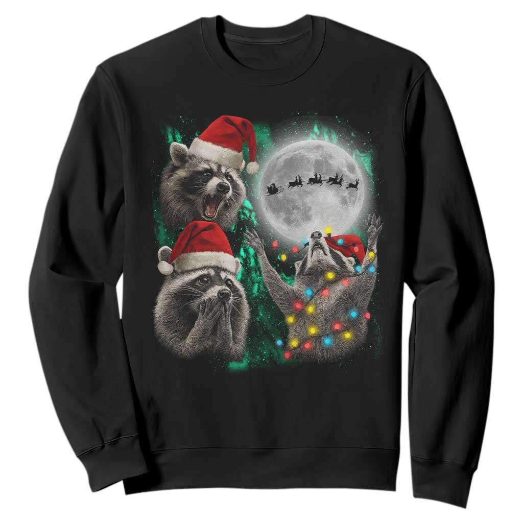 3 Raccoons Howling At Moon Christmas Sweatshirt Funny Weird Cursed Meme TS10 Black Print Your Wear