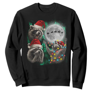 3 Raccoons Howling At Moon Christmas Sweatshirt Funny Weird Cursed Meme TS10 Black Print Your Wear