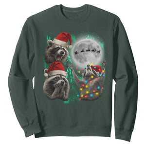3 Raccoons Howling At Moon Christmas Sweatshirt Funny Weird Cursed Meme TS10 Dark Forest Green Print Your Wear