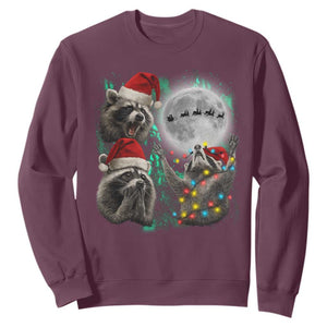 3 Raccoons Howling At Moon Christmas Sweatshirt Funny Weird Cursed Meme TS10 Maroon Print Your Wear