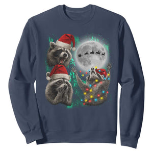 3 Raccoons Howling At Moon Christmas Sweatshirt Funny Weird Cursed Meme TS10 Navy Print Your Wear
