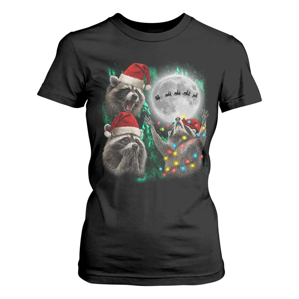 3 Raccoons Howling At Moon Christmas T Shirt For Women Funny Weird Cursed Meme TS10 Black Print Your Wear