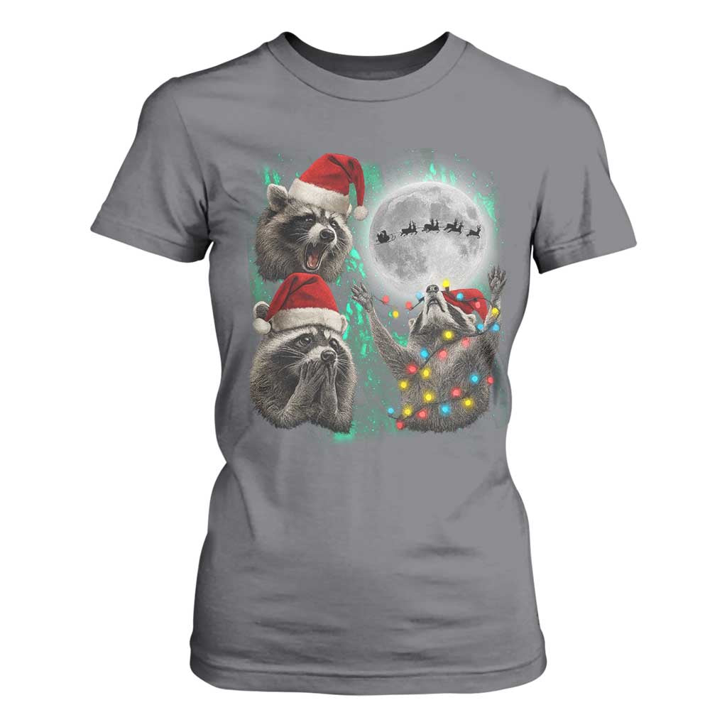 3 Raccoons Howling At Moon Christmas T Shirt For Women Funny Weird Cursed Meme TS10 Charcoal Print Your Wear