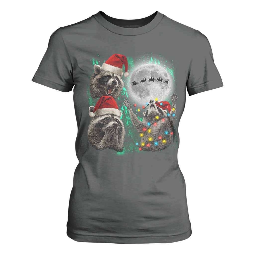 3 Raccoons Howling At Moon Christmas T Shirt For Women Funny Weird Cursed Meme TS10 Dark Heather Print Your Wear