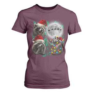 3 Raccoons Howling At Moon Christmas T Shirt For Women Funny Weird Cursed Meme TS10 Maroon Print Your Wear