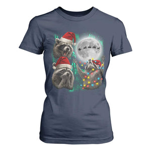 3 Raccoons Howling At Moon Christmas T Shirt For Women Funny Weird Cursed Meme TS10 Navy Print Your Wear