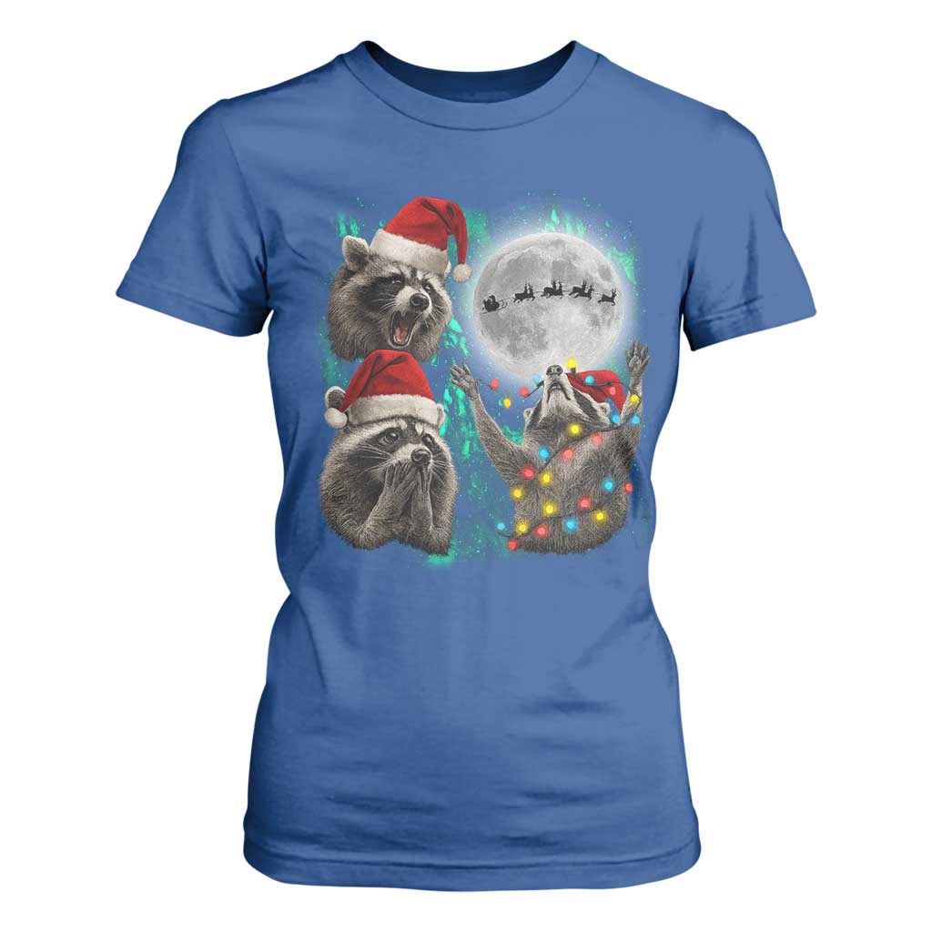 3 Raccoons Howling At Moon Christmas T Shirt For Women Funny Weird Cursed Meme TS10 Royal Blue Print Your Wear