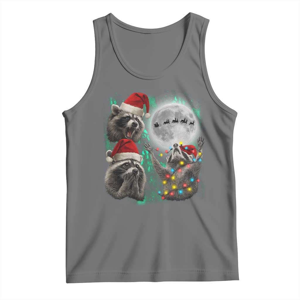 3 Raccoons Howling At Moon Christmas Tank Top Funny Weird Cursed Meme TS10 Black Heather Print Your Wear