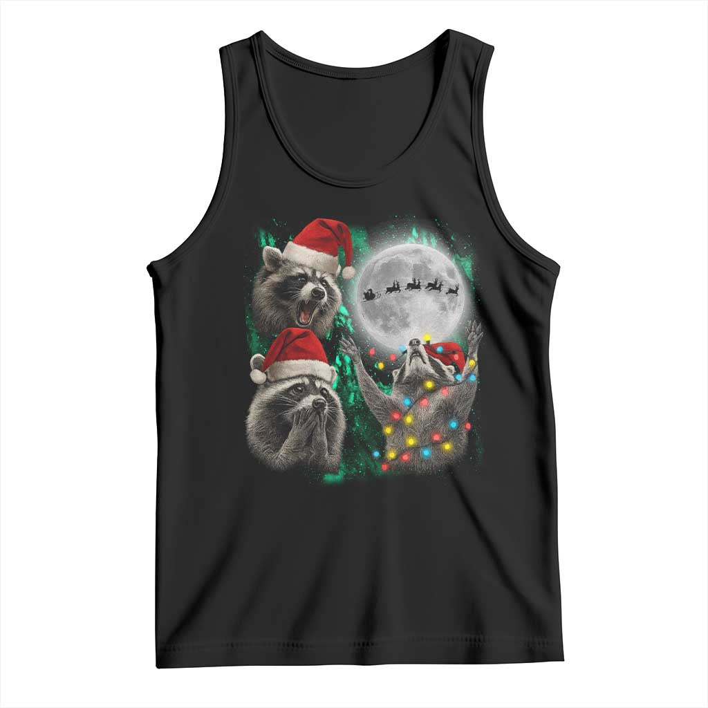 3 Raccoons Howling At Moon Christmas Tank Top Funny Weird Cursed Meme TS10 Black Print Your Wear