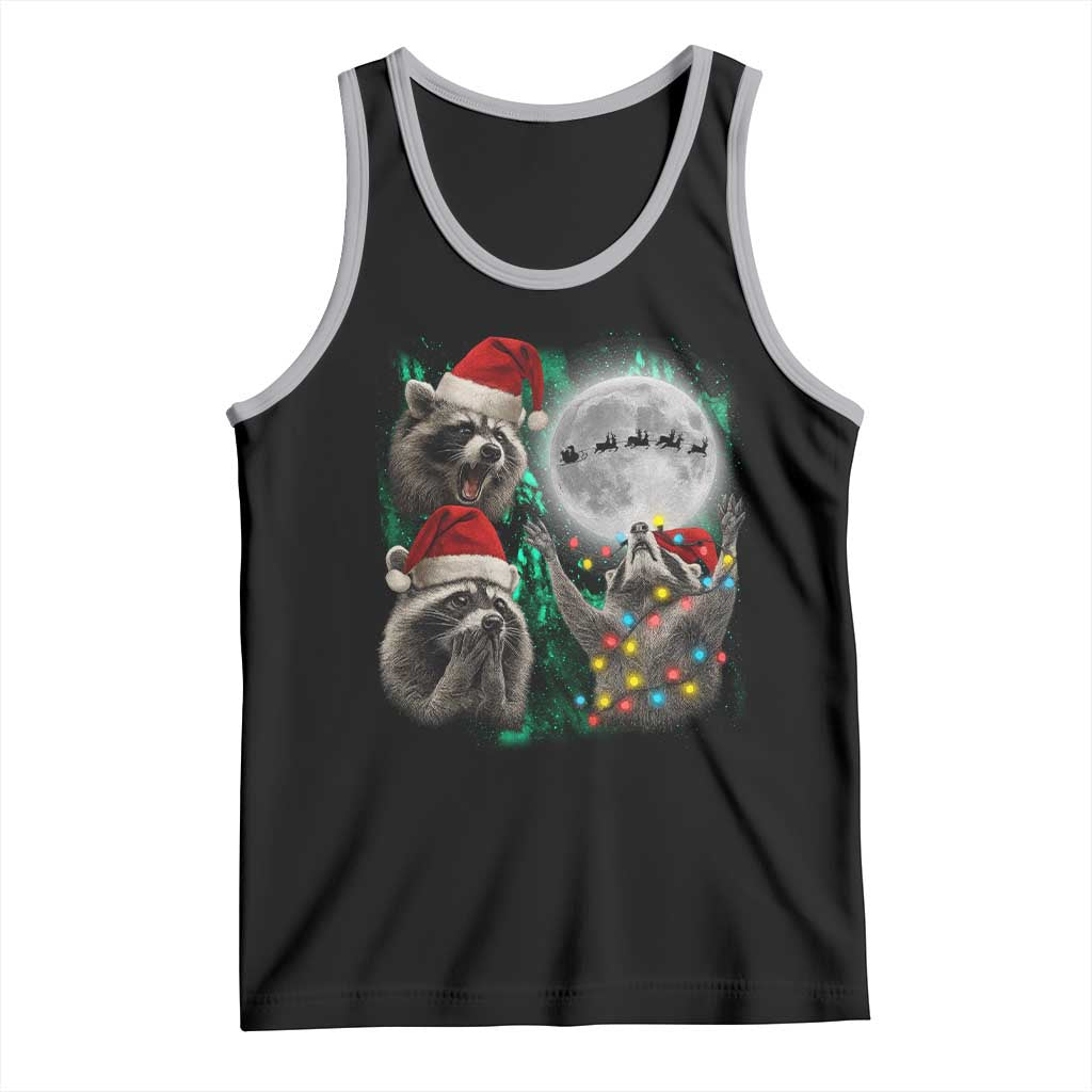 3 Raccoons Howling At Moon Christmas Tank Top Funny Weird Cursed Meme TS10 Black Athletic Heather Print Your Wear