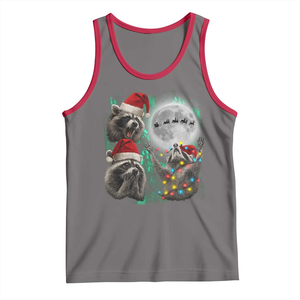 3 Raccoons Howling At Moon Christmas Tank Top Funny Weird Cursed Meme TS10 Deep Heather Red Print Your Wear