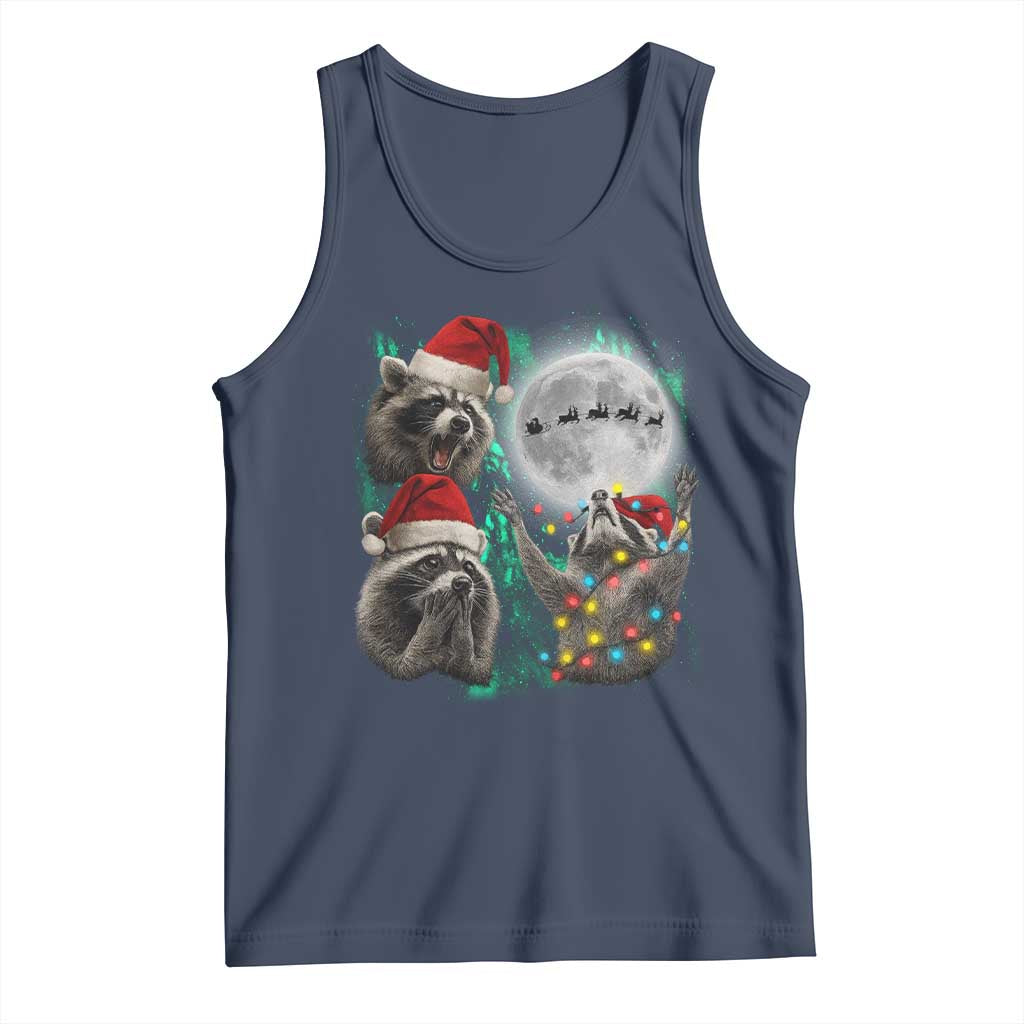 3 Raccoons Howling At Moon Christmas Tank Top Funny Weird Cursed Meme TS10 Navy Print Your Wear