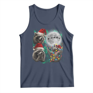 3 Raccoons Howling At Moon Christmas Tank Top Funny Weird Cursed Meme TS10 Navy Print Your Wear