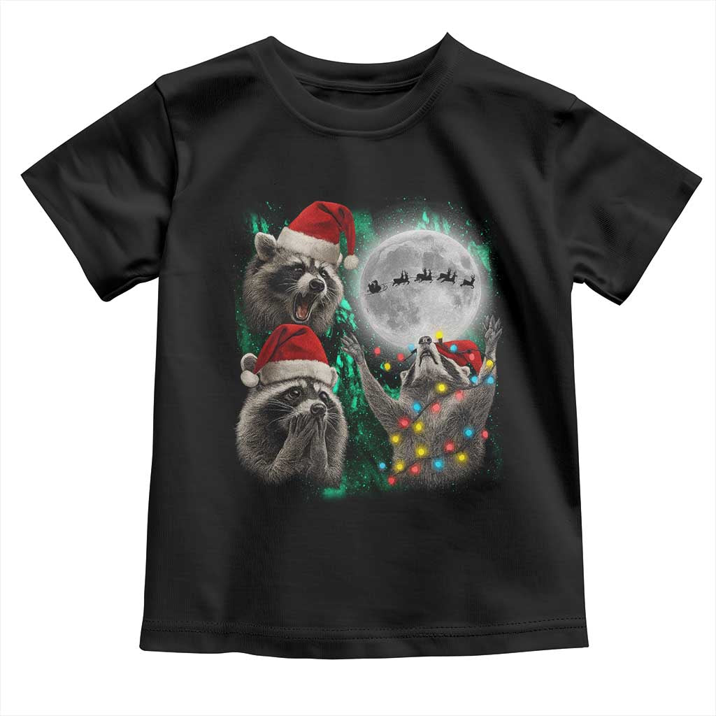 3 Raccoons Howling At Moon Christmas Toddler T Shirt Funny Weird Cursed Meme TS10 Black Print Your Wear