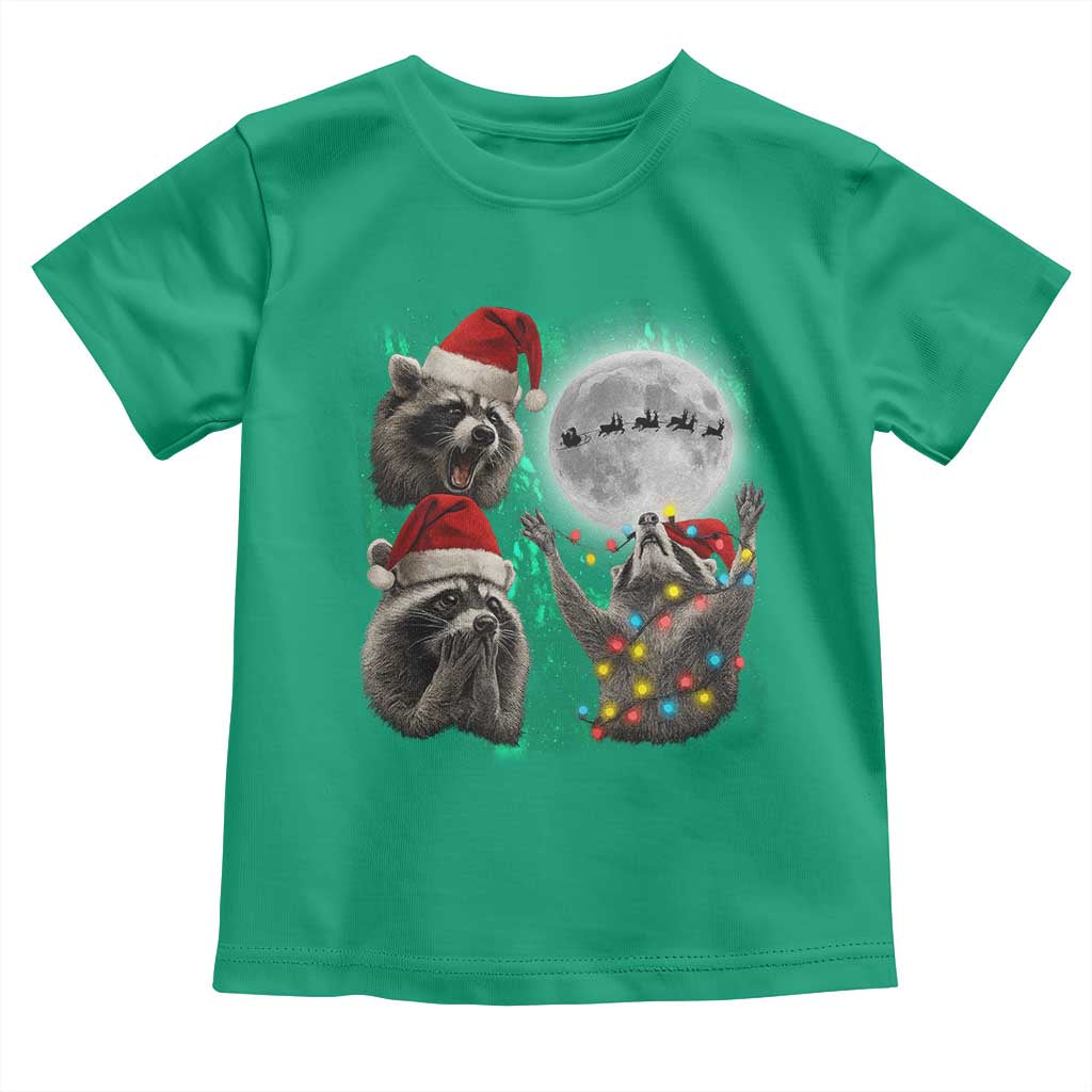 3 Raccoons Howling At Moon Christmas Toddler T Shirt Funny Weird Cursed Meme TS10 Irish Green Print Your Wear