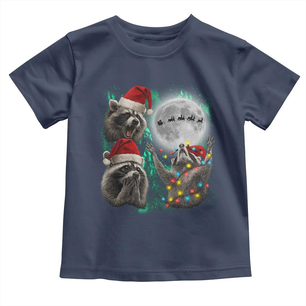 3 Raccoons Howling At Moon Christmas Toddler T Shirt Funny Weird Cursed Meme TS10 Navy Print Your Wear