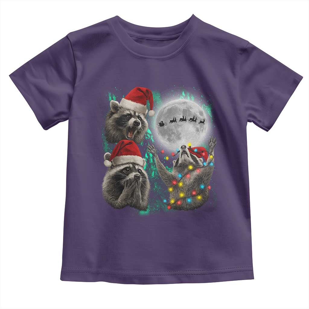 3 Raccoons Howling At Moon Christmas Toddler T Shirt Funny Weird Cursed Meme TS10 Purple Print Your Wear