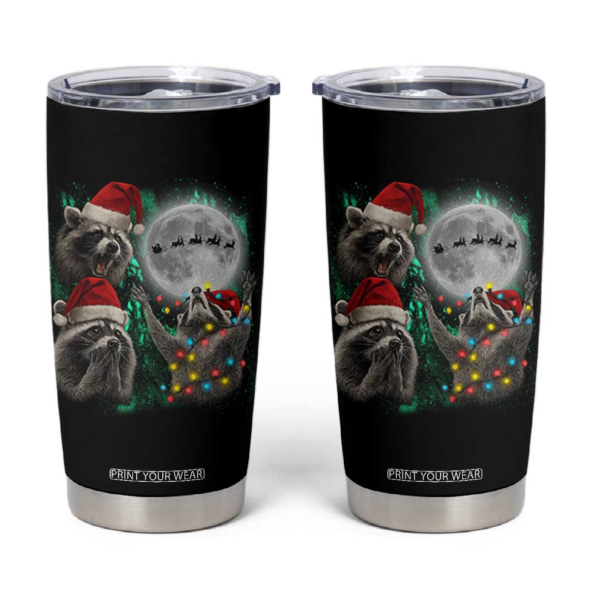 3 Raccoons Howling At Moon Christmas Tumbler Cup Funny Weird Cursed Meme TS10 Black Print Your Wear