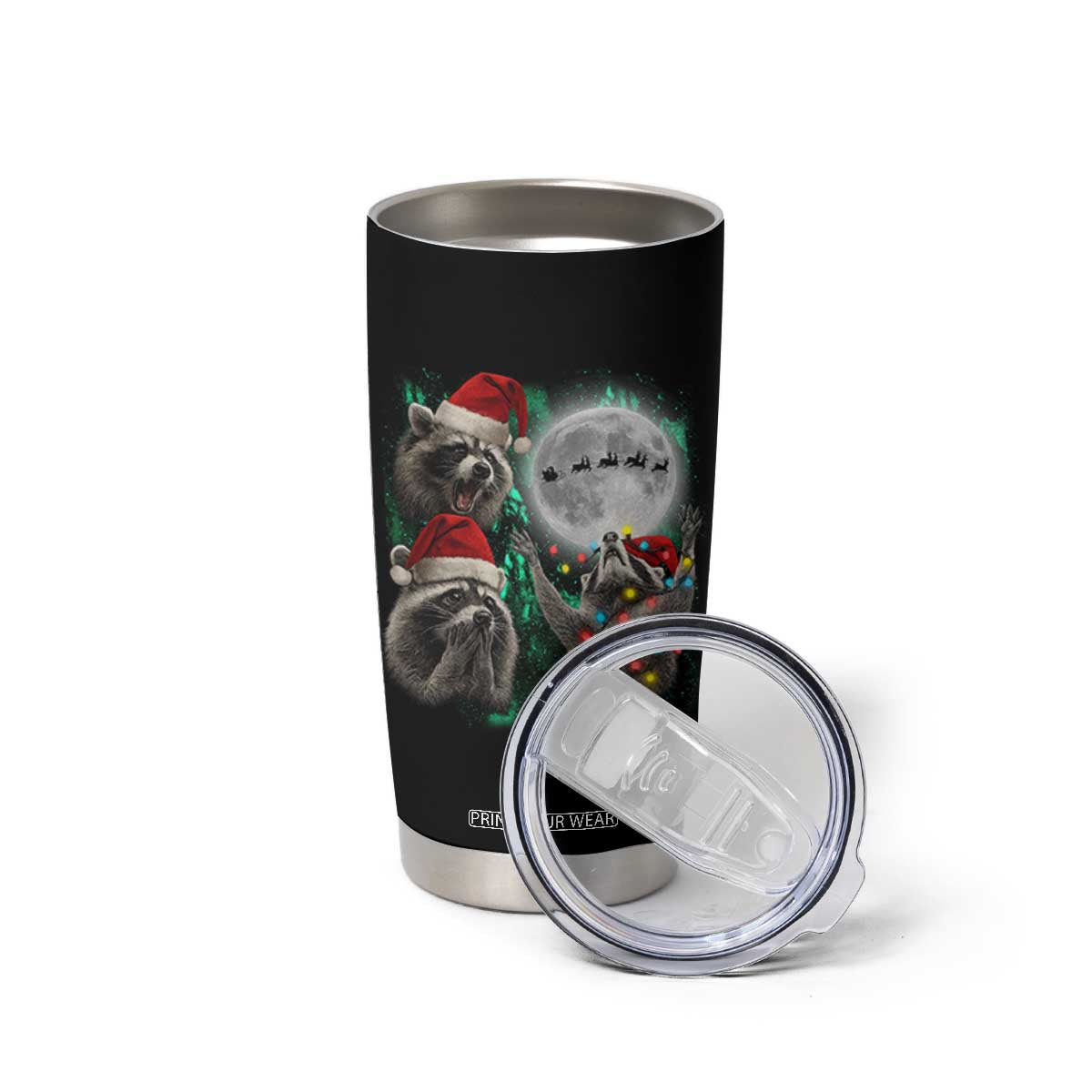 3 Raccoons Howling At Moon Christmas Tumbler Cup Funny Weird Cursed Meme TS10 Print Your Wear