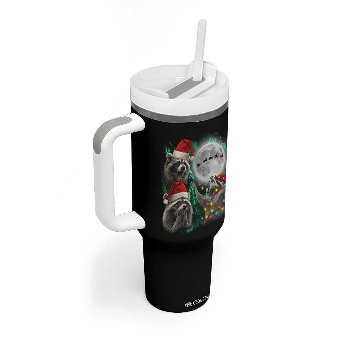 3 Raccoons Howling At Moon Christmas Tumbler With Handle Funny Weird Cursed Meme TS10 Print Your Wear