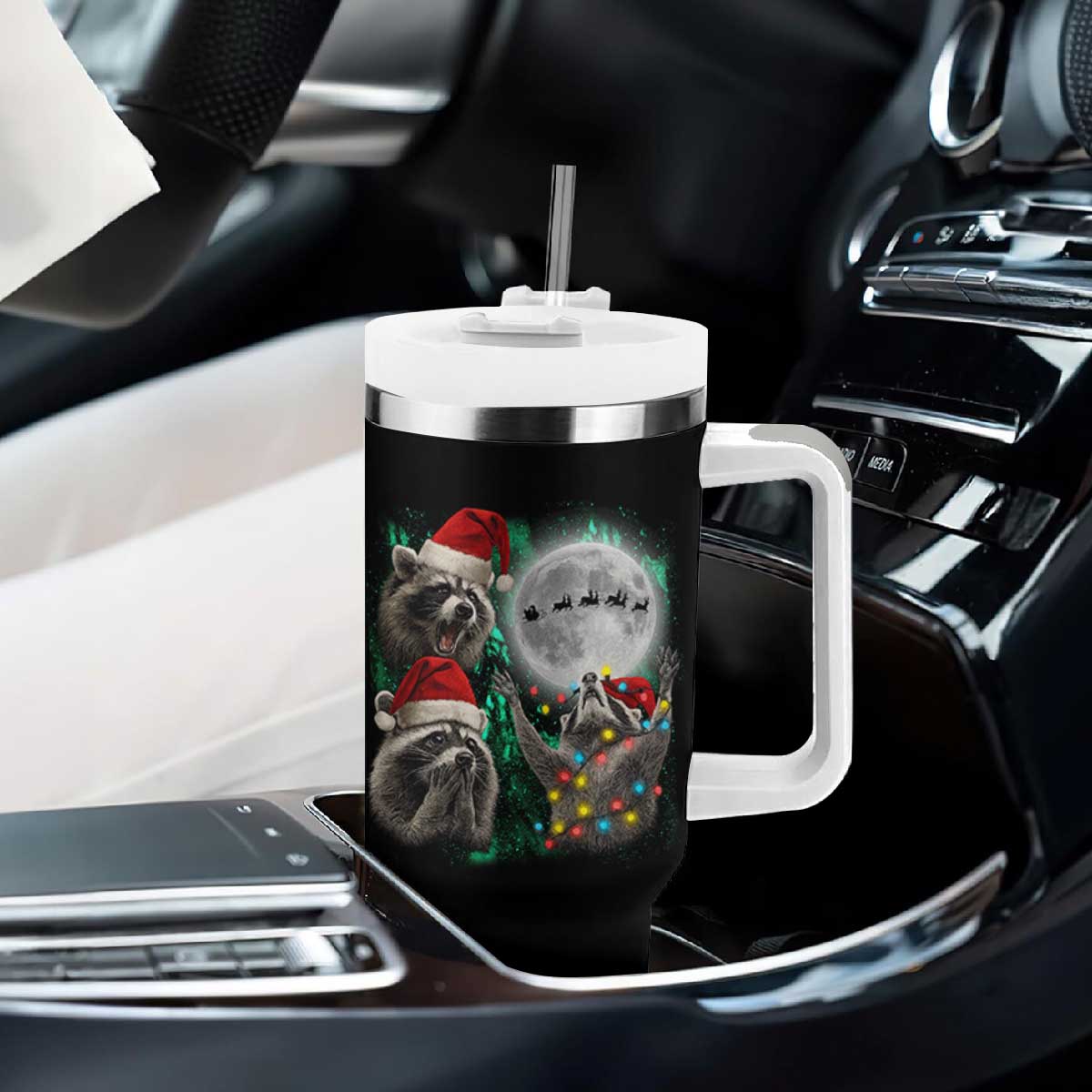 3 Raccoons Howling At Moon Christmas Tumbler With Handle Funny Weird Cursed Meme TS10 Print Your Wear