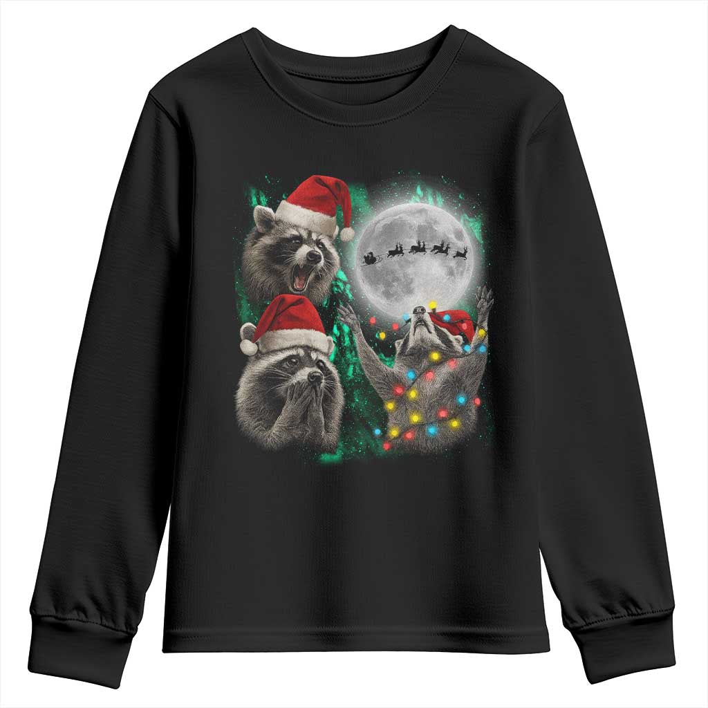 3 Raccoons Howling At Moon Christmas Youth Sweatshirt Funny Weird Cursed Meme TS10 Black Print Your Wear