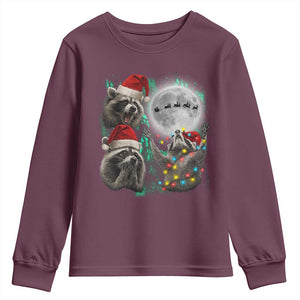 3 Raccoons Howling At Moon Christmas Youth Sweatshirt Funny Weird Cursed Meme TS10 Maroon Print Your Wear