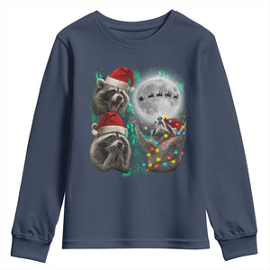 3 Raccoons Howling At Moon Christmas Youth Sweatshirt Funny Weird Cursed Meme TS10 Navy Print Your Wear