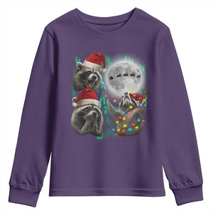 3 Raccoons Howling At Moon Christmas Youth Sweatshirt Funny Weird Cursed Meme TS10 Purple Print Your Wear