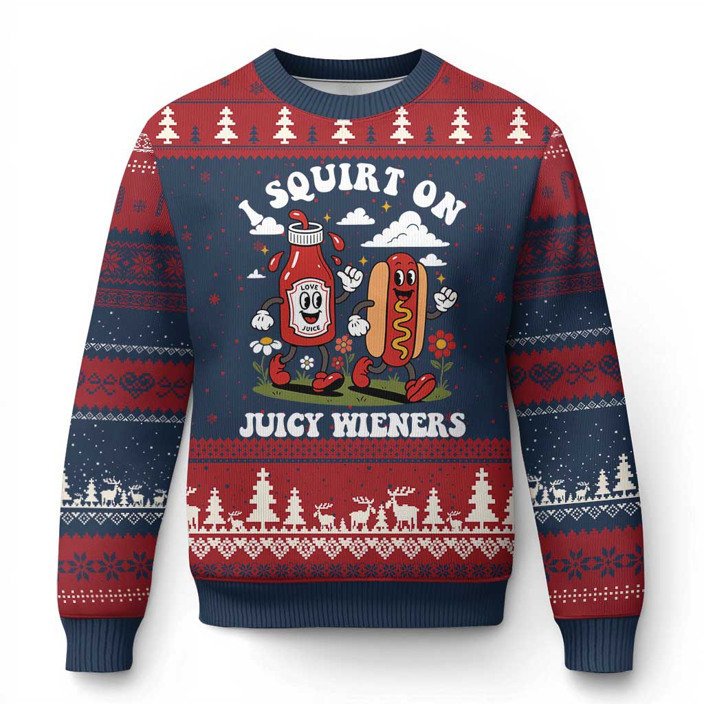 I Squirt On Juicy Wieners Ugly Christmas Sweater Inappropriate Raunchy Humor TS10 Navy Red Print Your Wear