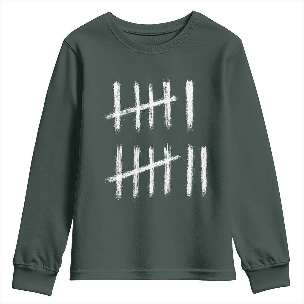 Funny Six Seven 67 Meme Youth Sweatshirt Tally Marks 6 7 Numbers Gen Alpha Slang TS10 Dark Forest Green Print Your Wear