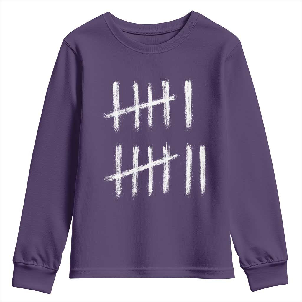 Funny Six Seven 67 Meme Youth Sweatshirt Tally Marks 6 7 Numbers Gen Alpha Slang TS10 Purple Print Your Wear