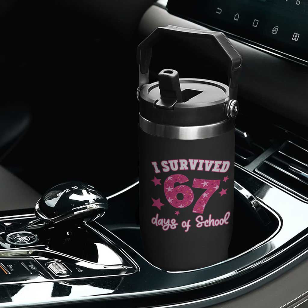I Survived 67 Days Of School Flip Straw Tumbler Funny Six Seven Teachers Students Meme Pink TS10 Print Your Wear