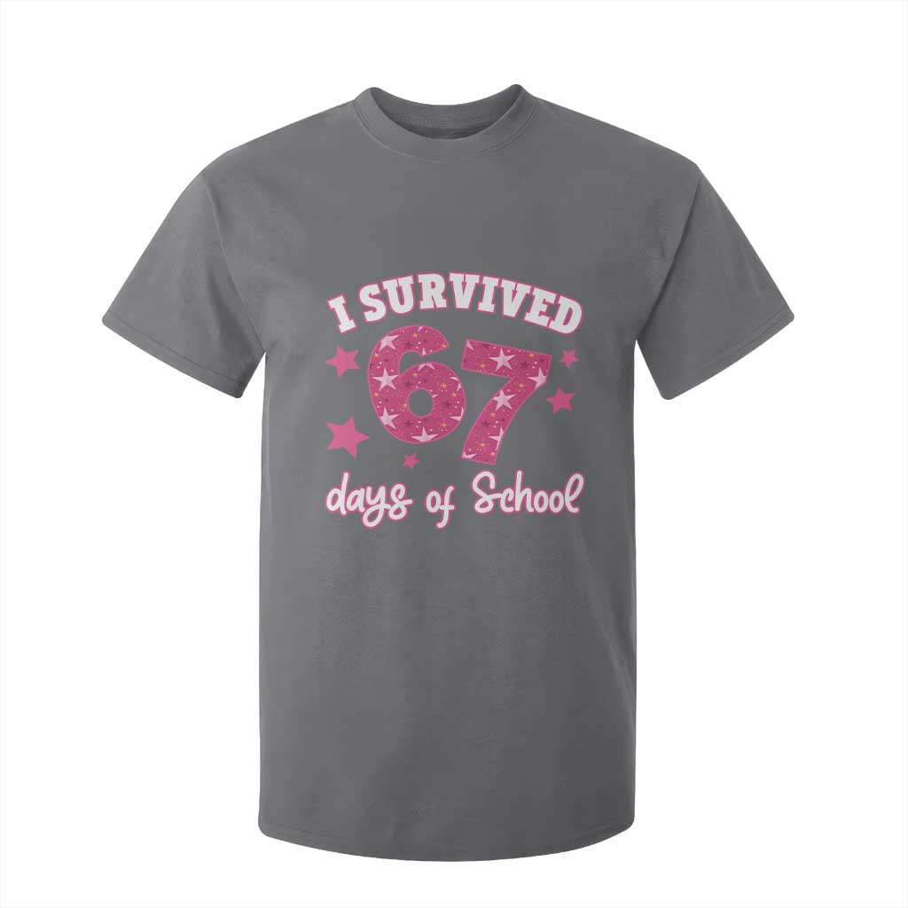 I Survived 67 Days Of School T Shirt For Kid Funny Six Seven Teachers Students Meme Pink TS10 Charcoal Print Your Wear