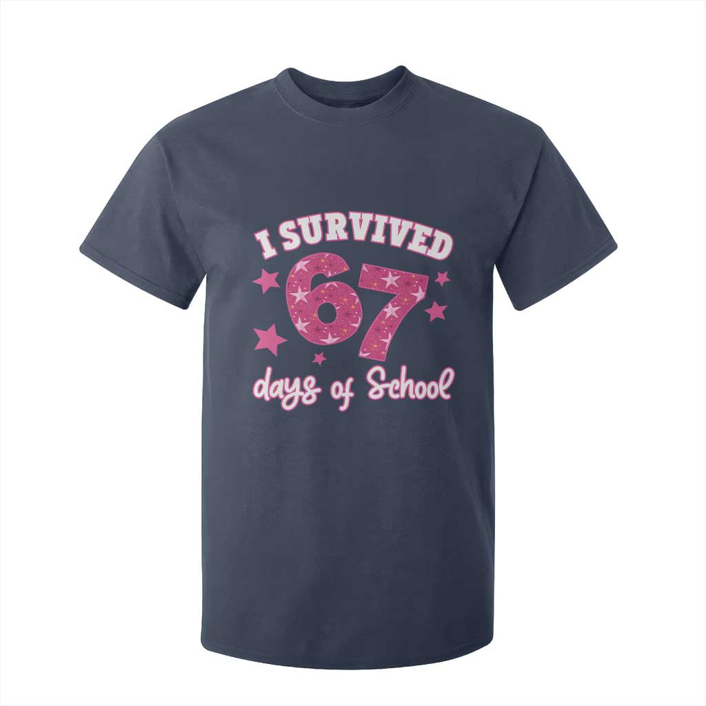 I Survived 67 Days Of School T Shirt For Kid Funny Six Seven Teachers Students Meme Pink TS10 Navy Print Your Wear