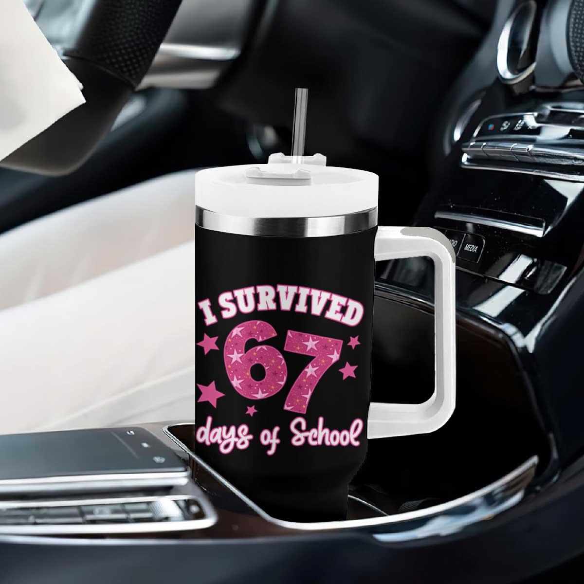 I Survived 67 Days Of School Tumbler With Handle Funny Six Seven Teachers Students Meme Pink TS10 Print Your Wear