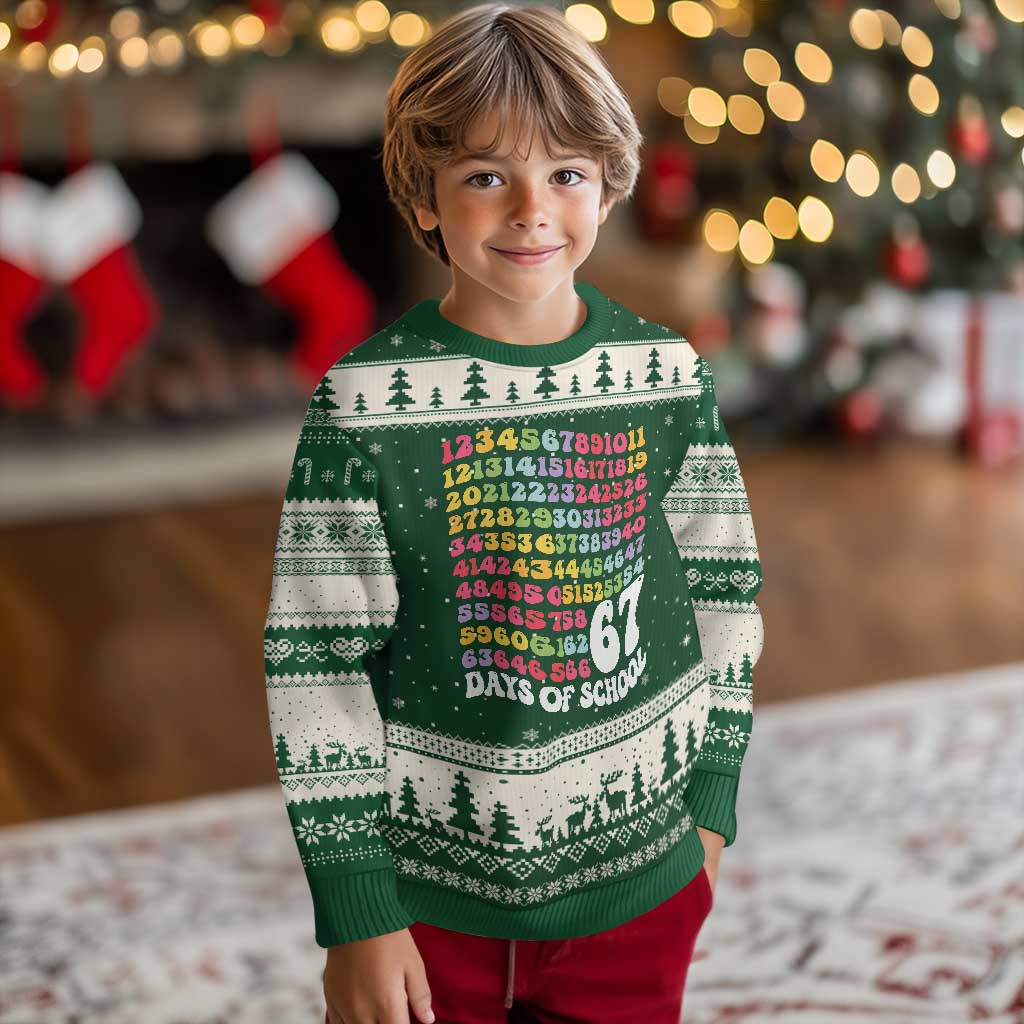 67 Days of School Ugly Christmas Sweater Funny Six Seven Meme Teacher Student Gen Alpha Slang TS10 Forest Green Beige Print Your Wear