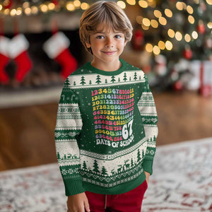 67 Days of School Ugly Christmas Sweater Funny Six Seven Meme Teacher Student Gen Alpha Slang TS10 Forest Green Beige Print Your Wear