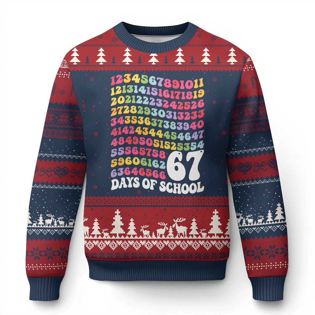 67 Days of School Ugly Christmas Sweater Funny Six Seven Meme Teacher Student Gen Alpha Slang TS10 Navy Red Print Your Wear