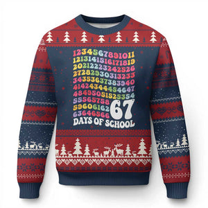 67 Days of School Ugly Christmas Sweater Funny Six Seven Meme Teacher Student Gen Alpha Slang TS10 Navy Red Print Your Wear
