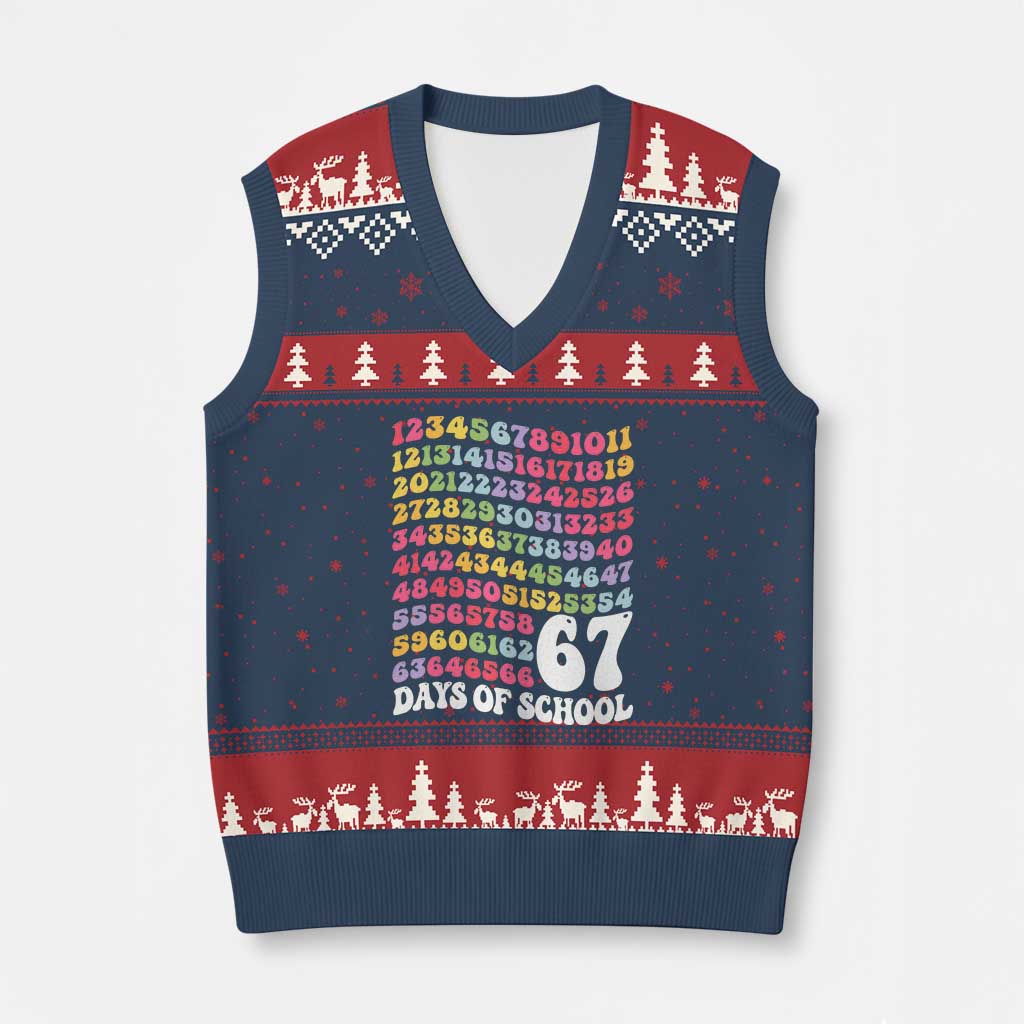 67 Days of School V-Neck Knit Sweater Vest Funny Six Seven Meme Teacher Student Gen Alpha Slang TS10 Navy Red Print Your Wear