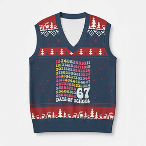 67 Days of School V-Neck Knit Sweater Vest Funny Six Seven Meme Teacher Student Gen Alpha Slang TS10 Navy Red Print Your Wear